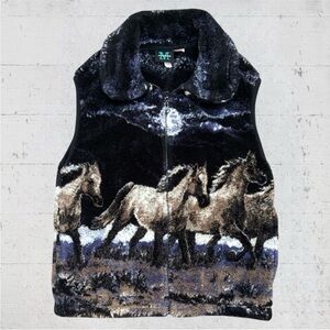 VTG Mazmania Horse Equestrian Western Graphic Fleece Zip Up Zest Size Small USA